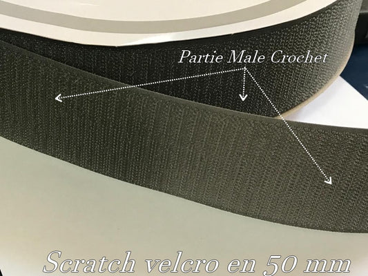 Tira de velcro para coser con gancho y bucle, macho, color gris, de 50 mm