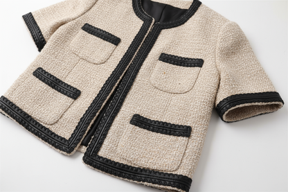 Galon Style Chanel Simili Cuir Noir 35mm - Ruban Tressé Haute Couture pour Veste Courte, Jupe Tweed et Customisation