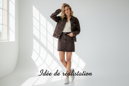 Tissu Jean Marron Foncé 180 cm - Denim au Mètre Couture Mode