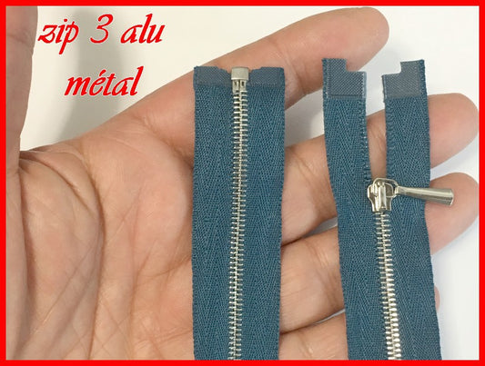 Zip Fermeture A Glissière Métal Fine Maille Argent Bleu Canard En 60 Cm Ouvrable.