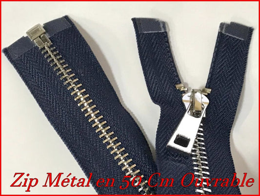 Zip Fermeture A Glissière Métal Maille Argent En 50 Cm Marine Ouvrable