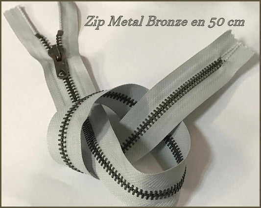 Zip Fermeture A Glissière Métal Maille bronze En 50 Cm Bleu Ciel Non- Ouvrable