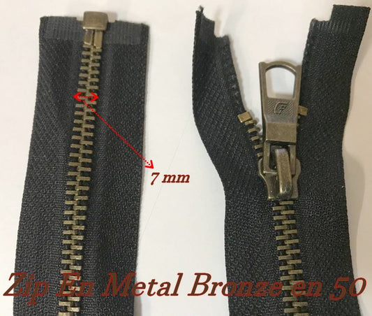 ZIP Fermeture A Glissière Métal Maille Bronze En 50 Cm Noir Ouvrable