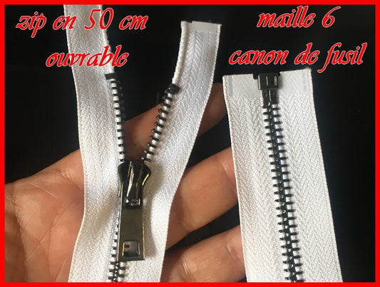 Zip Fermeture A Glissière Métal Maille Canon De Fusil Blanche En En 50 Cm Ouvrable