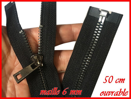 Zip Fermeture A Glissière Métal Maille Canon De Fusil  En 50 Cm Noir Ouvrable