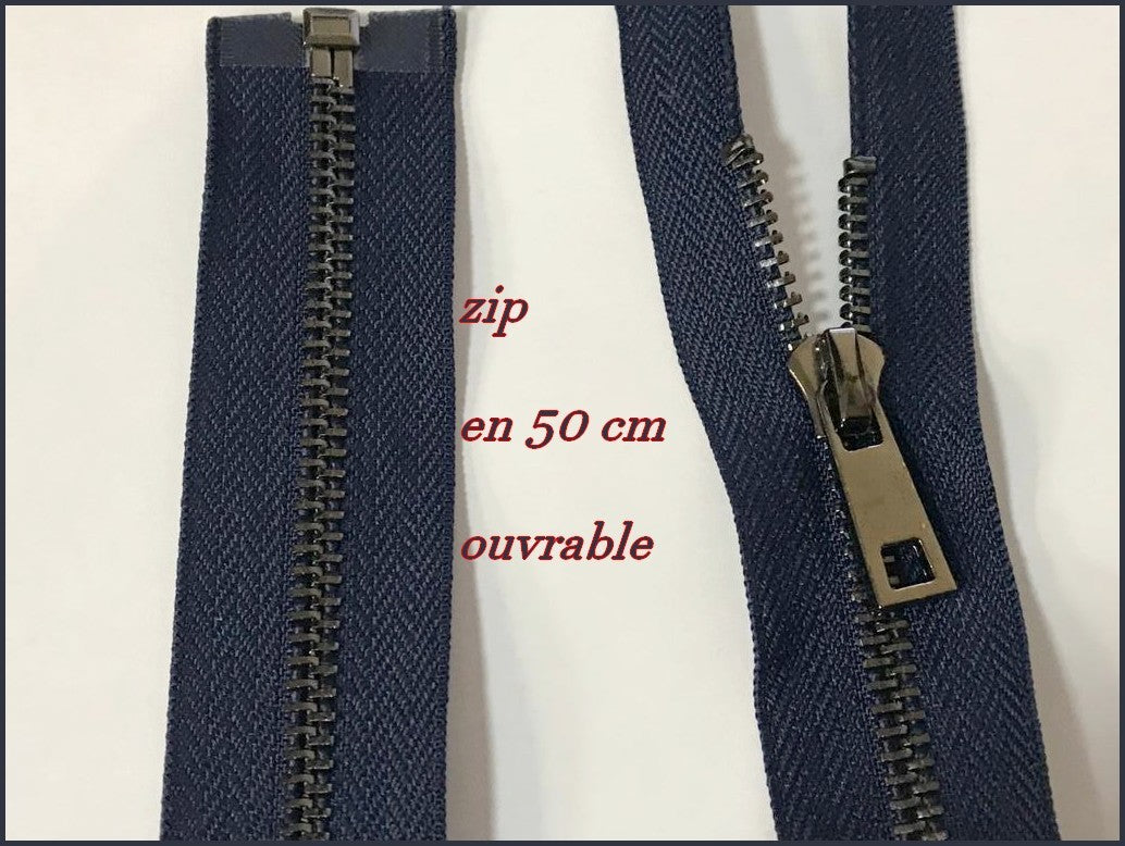 Zip Fermeture A Glissière Métal Maille Noir En 50 Cm Bleu Marine Ouvrable