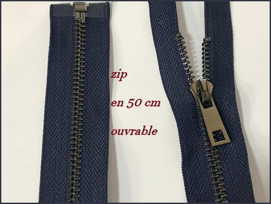 Zip Fermeture A Glissière Métal Maille Noir En 50 Cm Bleu Marine Ouvrable
