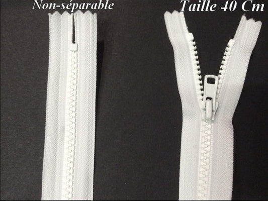 Zip Fermeture Eclair A Glissière 40 Cm Blanche Non-Ouvrable En Maille Plastique Injecté A Coudre.