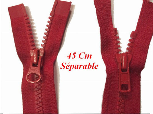 Zip Fermeture Eclair A Glissière 45 Cm Rouge Ouvrable Double Curseur En  Maille Plastique Injecté A Coudre.