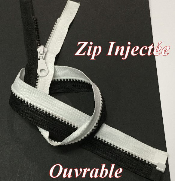 Zip Fermeture Eclair A Glissière 55 Cm Noir Et Blanc Ouvrable En Maille Plastique Injecté A Coudre.