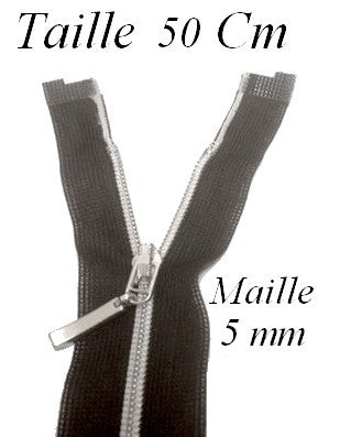 Zip Fermeture Eclair à Glissière en Maille 5 en  Argent en 50 cm ouvrable à Coudre