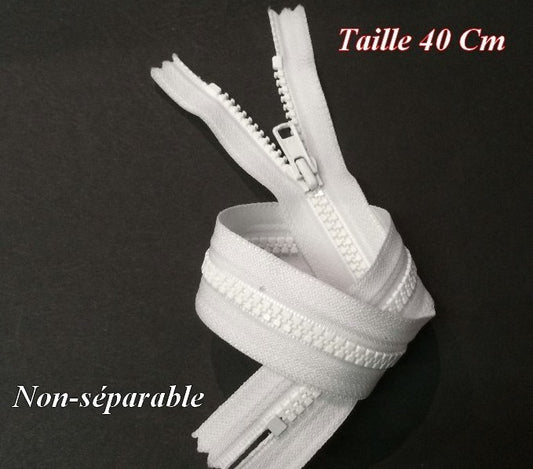 Zip Fermeture Eclair à Glissière en Maille Injecté à Coudre en 40 cm Blanche non-séparable.