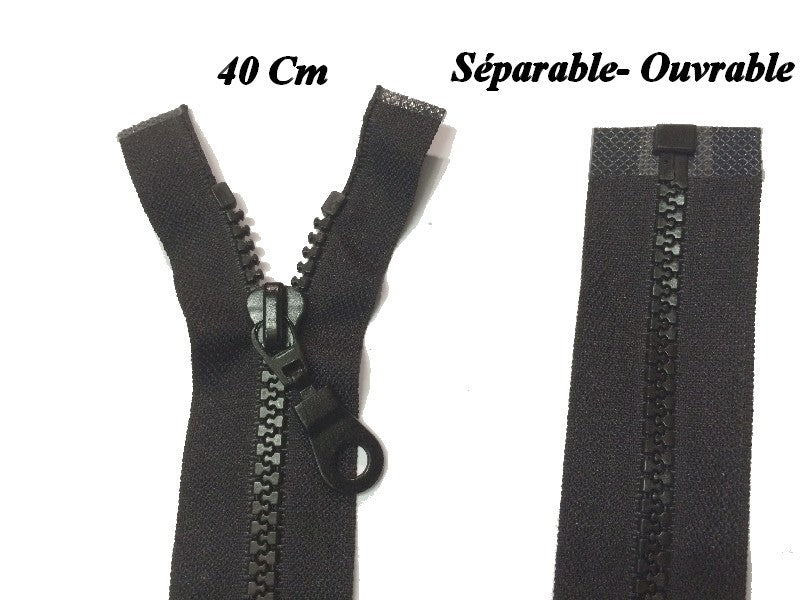 Cremallera de malla inyectada para coser, color negro, de 40 cm, separable.
