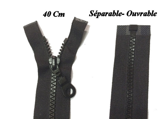 Zip Fermeture Eclair à Glissière en Maille Injecté à Coudre en 40 cm Noir-séparable.