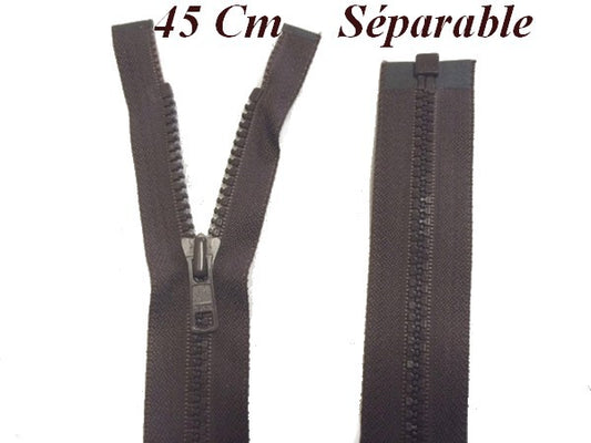 Zip Fermeture Eclair à Glissière en Maille Injecté à Coudre en 45 cm Marron.