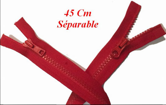 Zip Fermeture Eclair à Glissière en Maille Injecté à Coudre en 45 cm-séparable Rouge en double curseur.