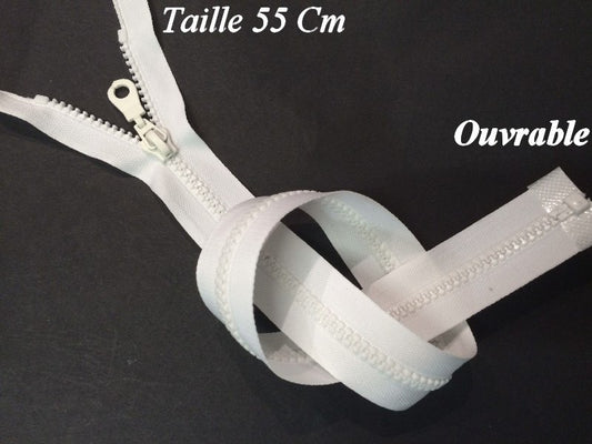 Zip Fermeture Eclair à Glissière en Maille Injecté à Coudre en 55 cm Blanche séparable.