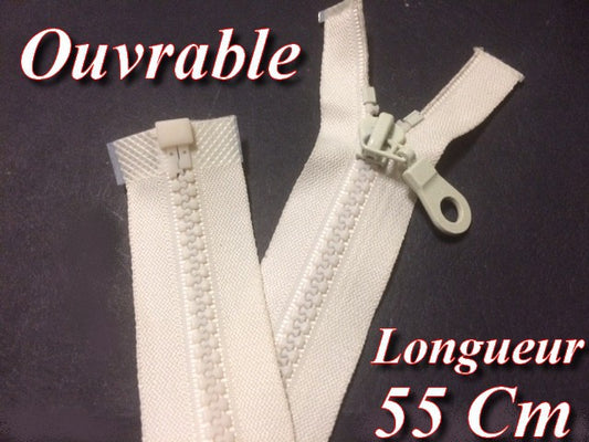 Zip Fermeture Eclair A Glissière En Maille Plastique Injecté A Coudre en 55 cm Ecru Séparable.