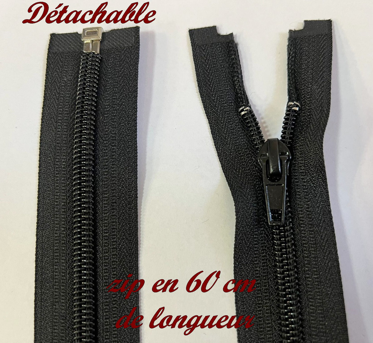 Zip Fermeture Eclair à Glissière Noir en 60 cm ouvrable à Coudre