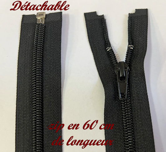 Zip Fermeture Eclair à Glissière Noir en 60 cm ouvrable à Coudre