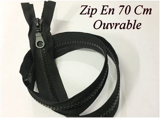 Zip Fermeture Eclair En 70 Cm Noir à Glissière En Maille Plastique Injecté à Coudre Séparable.
