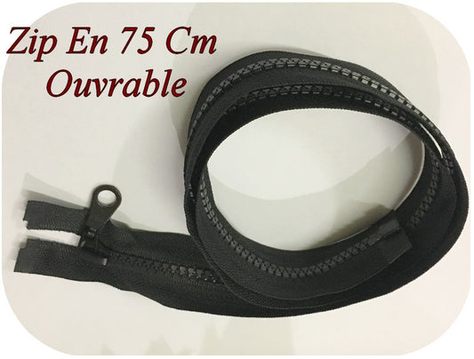 Zip Fermeture Eclair En 75 Cm NOIR à Glissière En Maille Plastique Injecté à Coudre Séparable.