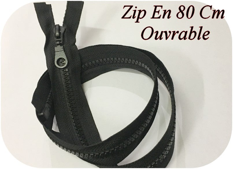 Zip Fermeture Eclair En 80 Cm NOIR  à Glissière En Maille Plastique Injecté à Coudre Séparable.