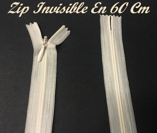 Zip Fermeture Eclair  invisible Couleur Ecru  Créme En 60 Cm,  A Coudre : L'Allié d'une Finition Parfaite