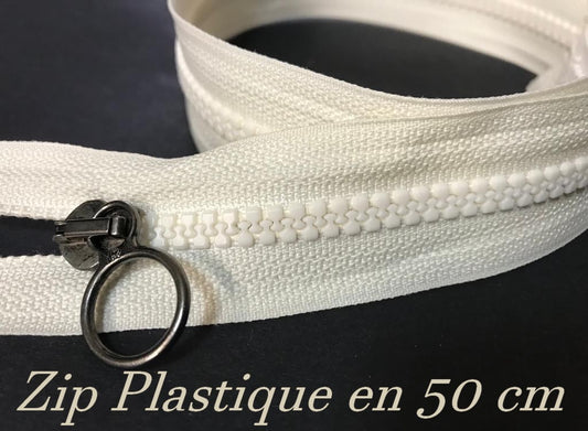 Zip Fermeture en maille Plastique injectée En 50 Cm Ecru Non-Ouvrables : Style et Fonctionnalité pour Vos Créations Couture