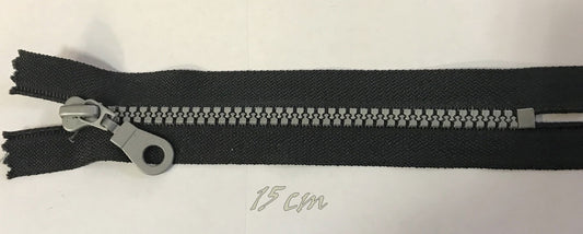 Zip Fermeture Injecté Argenté Noir en 15 cm en Maille plastique à Coudre  .