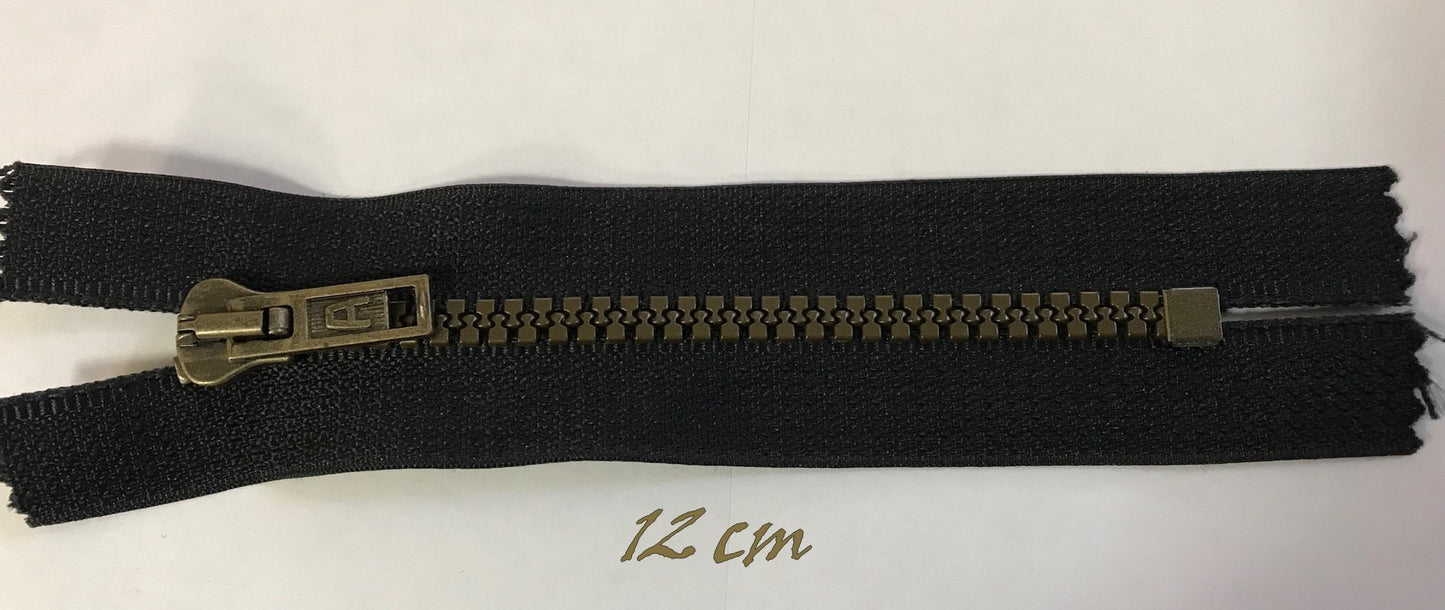 Zip Fermeture Injecté Doré Noir en 12 cm en Maille plastique à Coudre  .