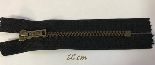 Zip Fermeture Injecté Doré Noir en 12 cm en Maille plastique à Coudre  .