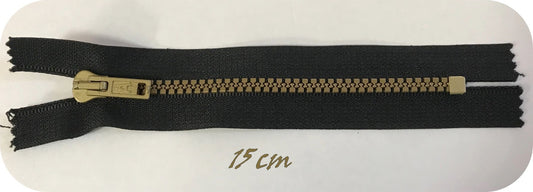 Zip Fermeture Injecté Doré Noir en 15 cm en Maille plastique à Coudre  .