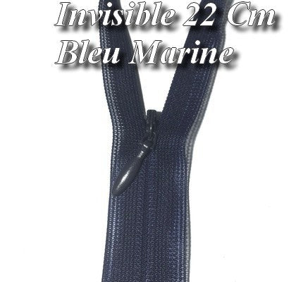 Zip invisible En 22 Cm, Coloris Bleu Marine , Non-Séparable, Pour Jupes, Pantalons, Robes