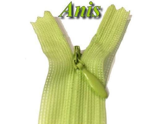Zip invisible En 22 Cm, Coloris Vert Anis , Non-Séparable, Pour Jupes, Pantalons, Robes