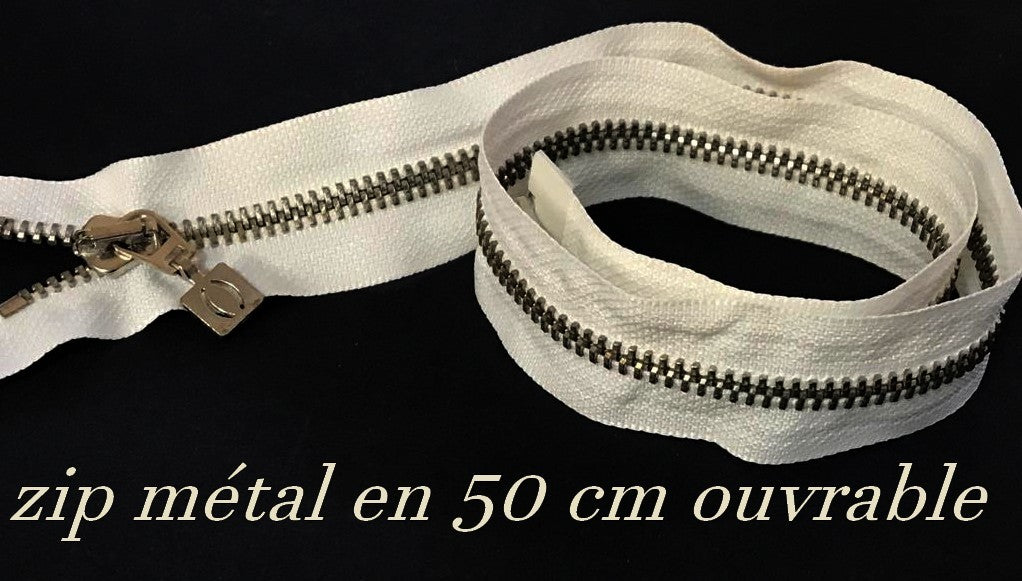 Zip Metal Fermeture A Glissière Métal Maille argenté En 50 Cm Ecru Ouvrable