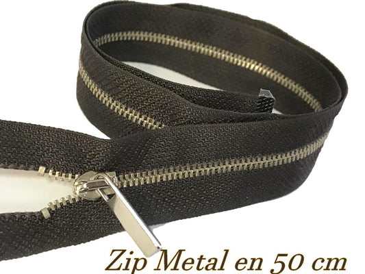 Zip Métal Fermeture A Glissière Métal Maille Fine argenté En 50 Cm marron Ouvrable