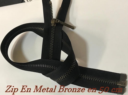 Zip Metal Fermeture A Glissière Métal Maille Fine Bronze En 50 Cm Noir Ouvrable