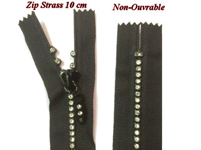 Zip Strass En 10 Cm Non-Ouvrable, à coudre, pour loisirs Créatifs, customisations.
