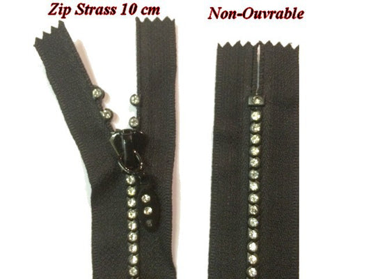 Zip Strass En 10 Cm Non-Ouvrable, à coudre, pour loisirs Créatifs, customisations.