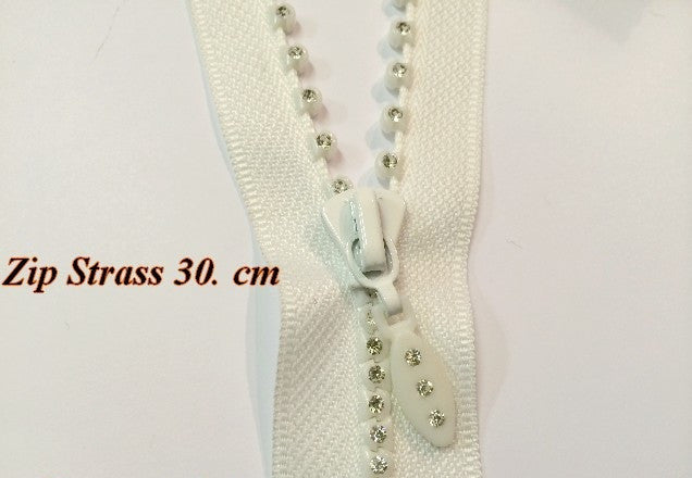 Zip Strass En 30 Cm Noir  Non-Ouvrable. Blanc, A Coudre.